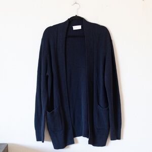 BLDWN Glenn Blue Ribbed Open Cardigan Cotton and Cashmere Sweater